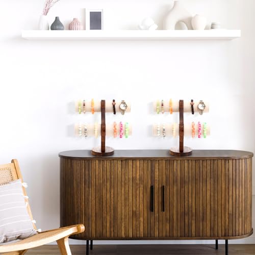 RattanView 2 Tier Walnut Bracelet Holder Display Wooden Watch Stand Organizer T Bar Rack Storage Tower for Selling Retail - color: White