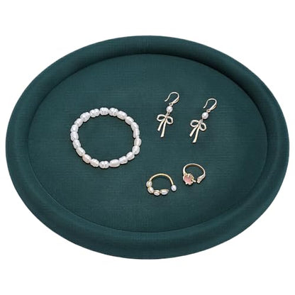UNICRAFTALE Round Jewelry Organizer Plate Velvet Jewelry Display Tray Dark Green Dish Showcase Display Organizer Trinket Storage for Women Ring Earring Necklace 8.26 Inch Inner Diameter - style: Round