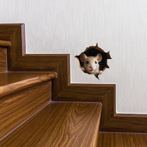 GRITKULTURE Removable Peek A Boo Mouse in Mouse Hole Decal Sticker 5.1inch 2 Pack. Mouse Hole in The Wall Sticker with 3D Effect. Wall Decoration, Funny Gift, Potty Training, Prank (#6)