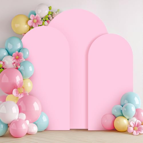 Baby Pink Spandex Arch Backdrop Cover Set of 3 (7.2FT,6FT,6FT), 2-Sided Round Top Chiara Fitted Wedding Arch Cover Backdrop for Wedding Girls Birthday Party Arch Stand Decoration - color: Baby Pink, size: 7.2ft 6.6ft 6ft