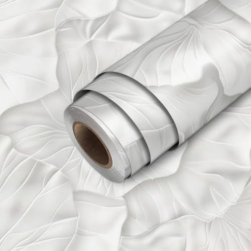 HOMETITUTE White Embossed Floral Wallpaper Peel and Stick Textured Flower Contact Paper Wall Paper Stick 17.7" x 118.1" Self Adhesive Vinyl Wall Covering for Bedroom Cabinets Decor - color: White Embossed Floral