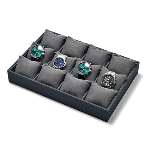 Grey Microfiber Watch Jewelry Storage Tray for Drawer Watch Pillow Organizer Display Tray - size: 12 Grid with Pillow