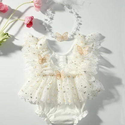 Newborn Photography Outfits Girls Baby Photography Props Lace Romper With Headband Baby Photo Shoot Outfits Girls Photo Props - color: White