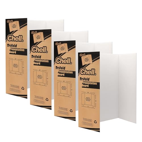 Chell 36" x 48" Large Trifold Poster Board, 4 Pack, White Corrugated Project Boards for Science Fair, School Projects, Event Displays and Business Presentations - color: White