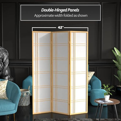 Red Lantern 6 ft. Tall Double Cross Shoji Screen - Natural - 3 Panels - color: Natural, size: 3 Panel