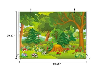 BELECO 5x3ft Fabric Cartoon Forest Backdrop Fairytale Forest with Flowers Mushroom Phtography Backdrop for Birthday Party Decoration Baby Shower Kids Game Photoshoot Photo Background Props L-0020 - size: 5x3FT