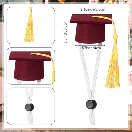 Eccliy 2 Pcs Pet Graduation Caps Mini Bachelor Hats with Tassel for Small Animal Guinea Pigs Hedgehog Bird Turtles Hamster Photo Props Graduation Festival Holiday Party Accessory(Wine Red Gold) - color: Wine Red Gold