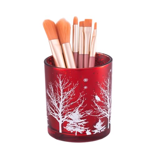DASITON Makeup Brush Holder Organizer, Crystal Glass Cosmetic Makeup Brushes Storage Holder, Christmas Tree Make Up Brush Cup for Vanity Décor, Small Pen Holders for Desk, Toothbrush Holders (Red) - color: Red