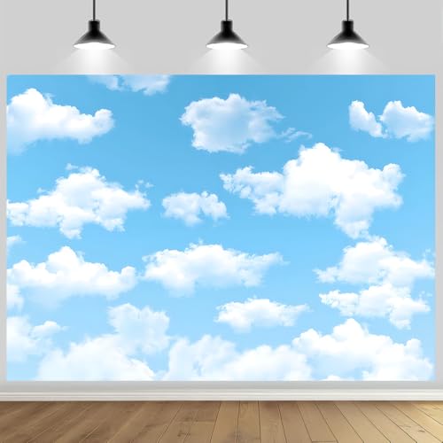 7x5FT Blue Sky White Clouds Photo Backdrop Natural Scenery Sunshine Theme Photography Background Wedding Newborn Baby Shower Kids Birthday Party Banner Decoration Supplies - size: 7x5FT