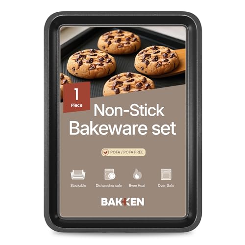 BAKKEN Kitchen Baking Pans - Nonstick Gray Coating, 13.58’’ × 9.65’’ Commercial Grade Carbon Steel Cookie Sheet, Diamond Texture Bottom, PFOA, PFOS, PTFE Free, Oven Safe Tray (450°F), Gray - color: Gray, size: Pack of 1