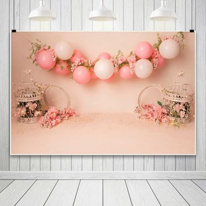 Yeele 10x6.5ft Pink Balloon Floral Backdrop for Girl Birthday Pastel Pink Room Flowers Balloons Princess Baby Shower Photography Background for Newborn Girls Women Portrait Photo Shoot Props - size: 10x6.5ft