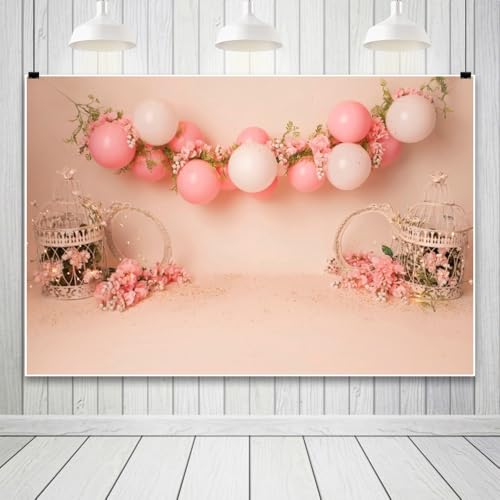 Yeele 15x8ft Pink Balloon Floral Backdrop for Girl Birthday Pastel Pink Room Flowers Balloons Princess Baby Shower Photography Background for Newborn Girls Women Portrait Photo Shoot Props - size: 15x8ft