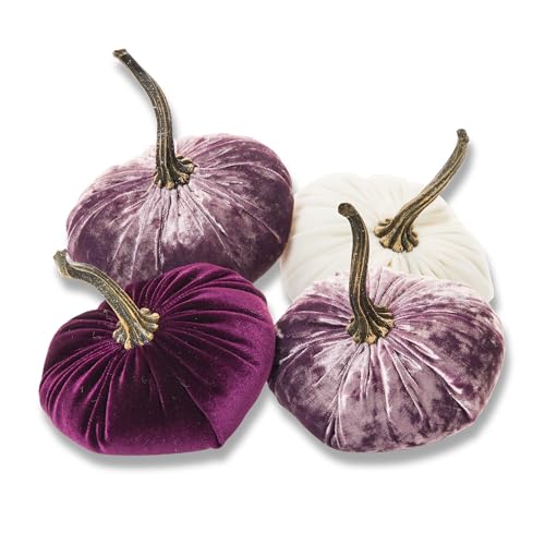 Your Heart's Content Set 4, Small Velvet Pumpkins, Lilac Purple Nursery Decor Girl, Jewel Tone Wedding Centerpiece for Tables, Cozy Decor, Plum Purple Pumpkin (2 Luxe Lilac, Plum, Ivory) - color: 2 Luxe Lilac, Plum, Ivory