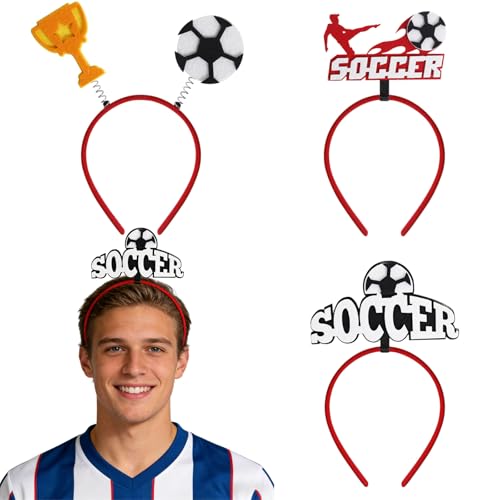 3PCS Soccer Themed Headbands, 3 Designs Party Head Boppers for Football Fans, Sports Game Theme Hair Accessories for World Cup, Sports Events, Photo Booth Props & Decoration Supplies