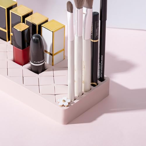Silicone Lipstick Holder 18+6 Slots, Cosmetic Organizer Stand Square Makeup Display Case for Brush Lip Eye Stick Nail Polish Brushes Eyebrow, Premium Cosmetic Organizer-Pink - color: Pink