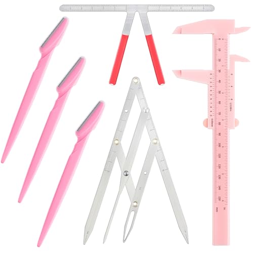 Weewooday 6 Pieces Tattoo Eyebrows Rulers 3 Point Positioning Ruler Mini Caliper Double Scale Vernier Calipers Eyebrow Caliper Microblading Ruler Measuring Tool with Eyebrow Shaver(Pink) - color: Pink