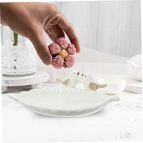 Ceramic Jewelry Holder Bird Leaf Shape Trinket Dish for Earrings Rings Bracelets Decorative Relief Jewelry Organizer Tray for Bathroom Vanity Table Storage and Photo Prop