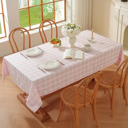 Gingham Tablecloth Rectangle Checkered Table Cloth Cotton Linen Fabric Wrinkle Free Washable Buffalo Plaid Table Cover for Kitchen Dining Picnic Camping, Pink and White,55 * 55 inch - color: Pink, size: 55" x 55" (Square)