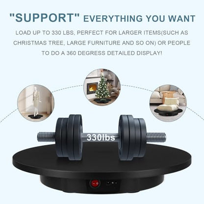 Motorized Rotating Display Stand, Angle Speed Adjustable Electric Rotating Turntable, 360 Degree 330 Lbs Load Auto Rotating Platform for Photography Big Size Products Display Video Show, Wired Black