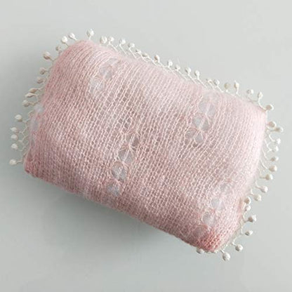 Newborn Baby Boy Girl Photography Props Bow Wrap, Posing Aid, Hat and Blanket Set of 4 Pcs - color: Light Pink