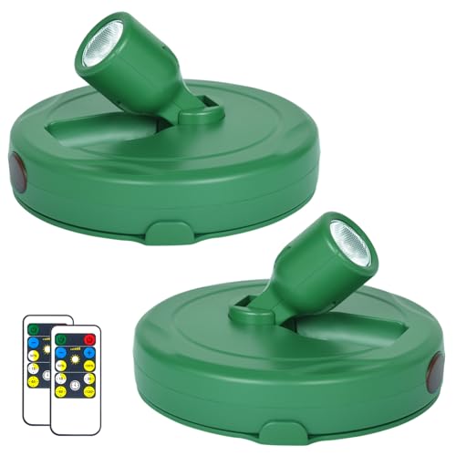 HAMVIDNE LED Spotlight, Battery Powered Picture Lights, Uplight Indoor, Puck Lights with Remote, Plant Spot Light for Wall Art Display Dartboard Painting Artwork Accent Closet-Green - color: Pure Green, size: 2 Pack
