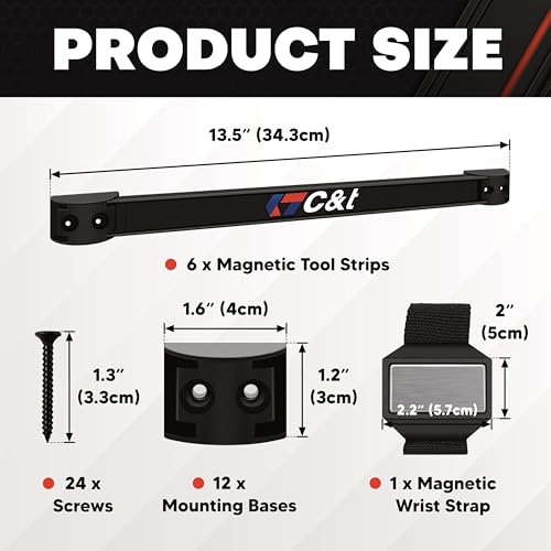 Magnetic Storage Organizer Tool Holder, Magnetic Tool Holder Strip, 6-Pack Magnetic Tool Bar,1-Pack Wrist Magnetic Holder for Garage,Shop and Kitchen | Garage Wall Mount Rack- Mounting Screws Included