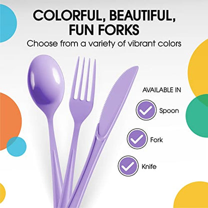 Party Solids Lavender Plastic Forks 200 Pieces Lavender Forks Disposable Utensils Heavy Duty Plastic Cutlery Set Disposable Cutlery Sets Flatware Sets Silverware Set Party Supplies & Party Tableware - color: Lavender