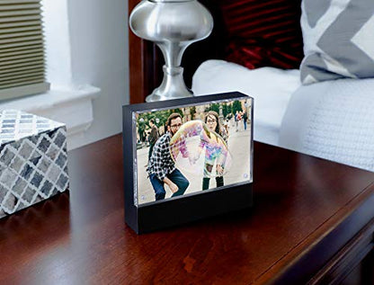 Isaac Jacobs 4” x 6” Black Wood Block Acrylic Picture Frame, Magnetic Photo Frame, Made For Tabletop Display (4” x 6” Black) - size: 4x6
