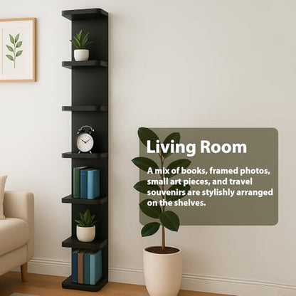 LitaEther Versatile 7 Tier Wall Shelf Unit,Black Lack Wall Shelf,Display Floating Shelf with Round Edge - color: Black, size: 7 tier