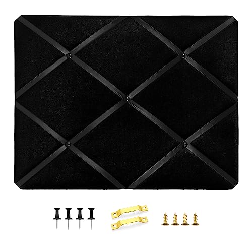 Black Fabric Memo Bulletin Board, 17x13 inches Velvet Pin Board for Wall, Vision Board Message Board Cork Board with Criss-Cross Ribbons for Home Office School Wall Decor(BK Velvet,4333) - size: 17"x13"