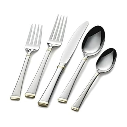Mikasa Gold Accent Harmony Flatware Set for 12, 65 Piece 18/10 Stainless Steel Silverware with Gold-Trimmed Handles and Serving Utensils, Elegant Dinnerware Service - size: 65 Piece Set, style: Harmony Gold Accent