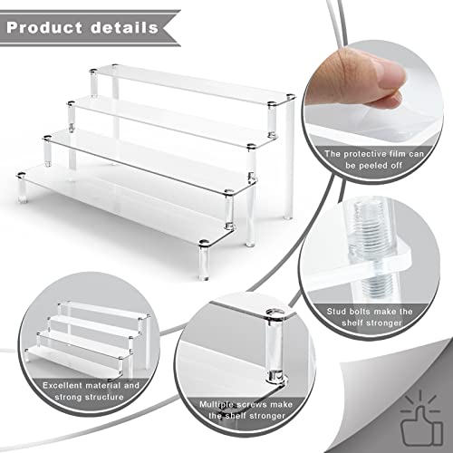 KALYLOC 2Pcs Acrylic Riser Shelf Display Stand, 4 Tier Clear Display Shelf Action Figures Holder, Collectibles Shelf for Toys Cupcakes Dessert Jewels Figurines(15.7x10.5x7.5inch)