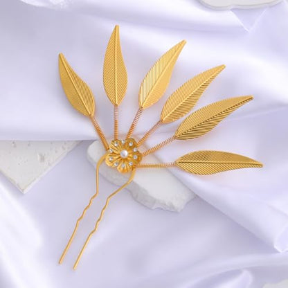 Lureme Thai Ethnic Hairpieces Alloy Leaf Hairpin with Rhinestones Hair Accessories for Women(hb000015-2) - color: gold with crystal strass
