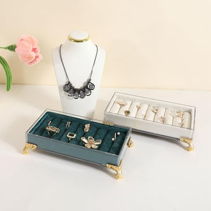 velvet slots Ring holder for jewelry organizer, Blue earring ring display stand for selling, felt ring jewelry holder tray showcase【Velvet slots Ring Holder-Blue】 - color: Blue