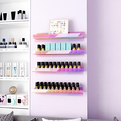 4 Pack 15 Inch Iridescent Acrylic Shelves, Clear Rainbow Floating Shelves for Wall, Modern Sunglasses Essential Oil Picture Ledge Display Toy Storage Wall Shelf - color: 15in-iridescent