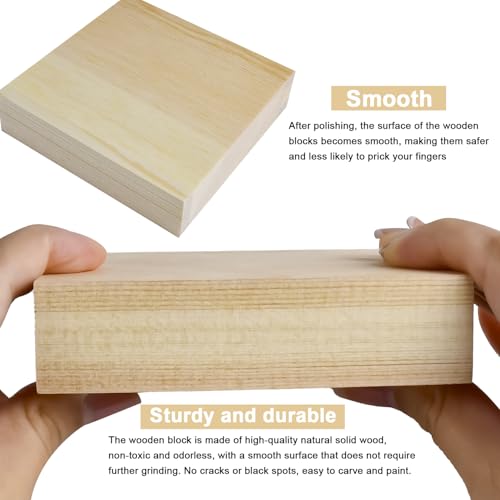 4 Pcs Solid Wood Carving Blocks, 4x4x1 Inch Unfinished Whittling Blocks for Crafts, Wooden Art Block for Crafts DIY Projects Classes Photo Blocks Painting Wall Decorations - size: 4x4x1 Inch