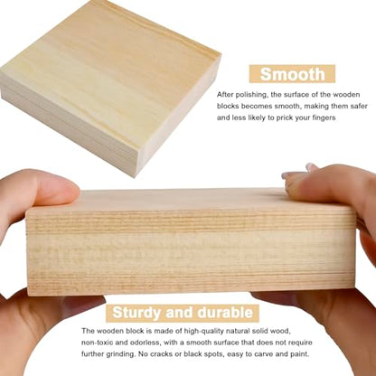 4 Pcs Solid Wood Carving Blocks, 4x4x1 Inch Unfinished Whittling Blocks for Crafts, Wooden Art Block for Crafts DIY Projects Classes Photo Blocks Painting Wall Decorations - size: 4x4x1 Inch