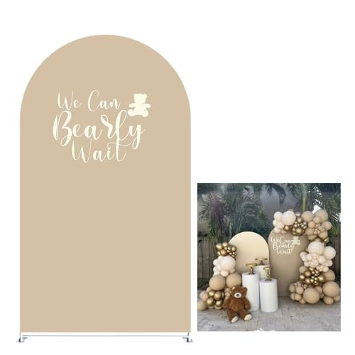 Light Brown Arch Backdrop Covers Baby Shower Birthday Party Decorations We Can Bearly Wait Arches Background Stretchy Fabric Cover Wedding Parties Decors (2.6x6FT) - color: Kp-gx-2360, size: 2.6ftx6ft (Only Cover)