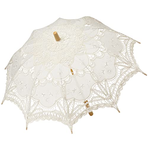 BABEYOND Lace Umbrella Parasol Vintage Wedding Bridal Umbrella for Decoration Photo Lady Costume 1920s Party (Apricot) - color: Off-White