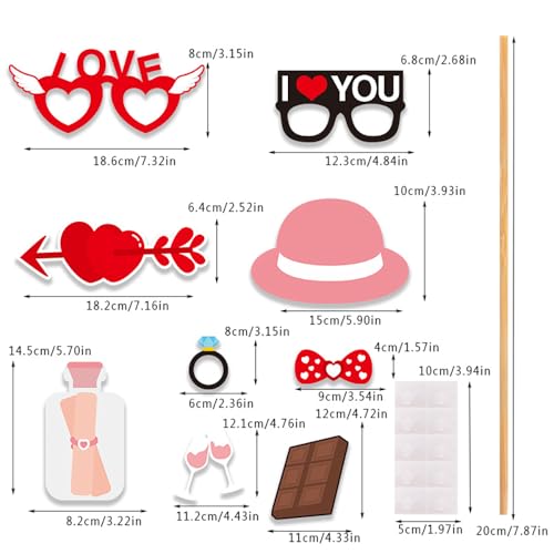 Valentine’s Day Photo Booth Props 24 Pcs Romantic Love Heart Selfie Props Happy Valentine’s Day Glasses Cute Hat Mustache Heart Photograph Props for Wedding Bridal Shower Party Supplies
