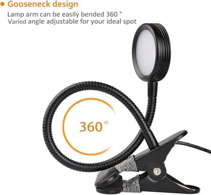 LEPOWER Clip on Light/Reading Lights/Book Light/Desk Lamp Color Changeable/Night Lights Clip on for Desk, Bed Headboard and Computers, Adapter Included (Black) - color: Black