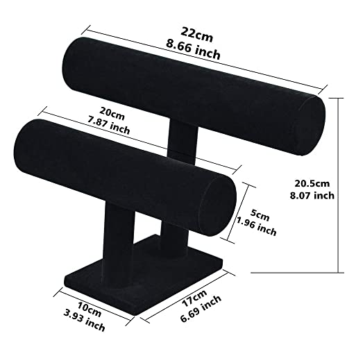 PowerKing 2 Tier Velvet Jewelry Stand Display, T-Bar Jewelry Organizer, Bracelet Holder for Bracelet Necklace Watch - style: Black 2 Tier