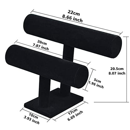 PowerKing 2 Tier Velvet Jewelry Stand Display, T-Bar Jewelry Organizer, Bracelet Holder for Bracelet Necklace Watch - style: Black 2 Tier