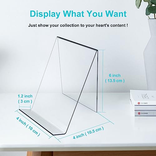 Boloyo Acrylic Book Stand Without Ledge,6 Inch 4PC Clear Acrylic Display Easel Transparent Display Stand Holder Tablet Holder for Displaying Pictures,Books,Artworks, CDs - size: 4PC