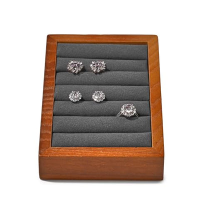 Oirlv Solid Wood Ring Tray Display Stand Slotted Jewelry Ring Showcase Display Jewelry Organizer Jewelry Holder for Trade Showcase(grey) - color: Wood grey