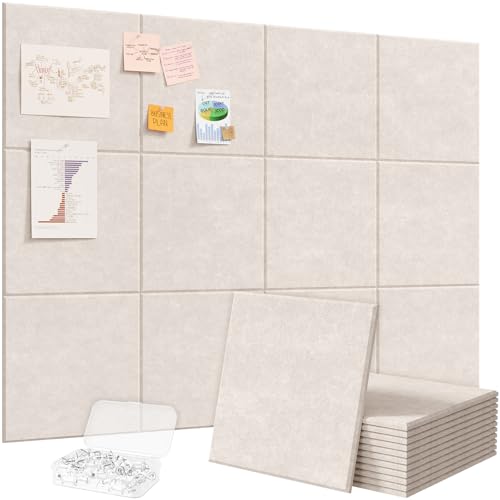 Lifewit 48"x 36" Felt Bulletin Board with Self-Adhesive, 12 Pack Cork Board Alternative for Walls, Large Pin Board Vision Board Message Board with 50 Pushpins for Office Decor, Room Decor, Oatmeal - color: Oatmeal, size: Square Stripe 12-pack