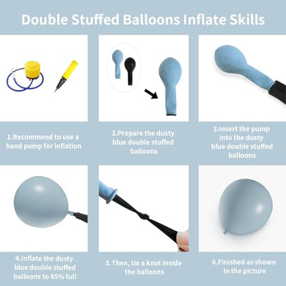 Dusty Blue Double Stuffed Balloons Different Size 115Pcs 5/10/12/18" Slate Dusty Blue Balloons Garland kit for Birthday Baby Shower Bridal Shower Gender Reveal Bear Neutral Theme Party - color: Dusty Blue