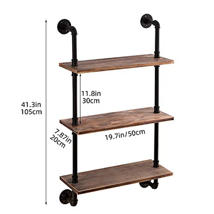 ROGMARS 3-Tier Real Pine Wood Floating Shelf, 20x7.87x41.3in, Industrial Retro Style, Bathroom Wall Shelves, Kitchen Shelves - color: Rustic Brown, size: 20 Inch 3 Tier