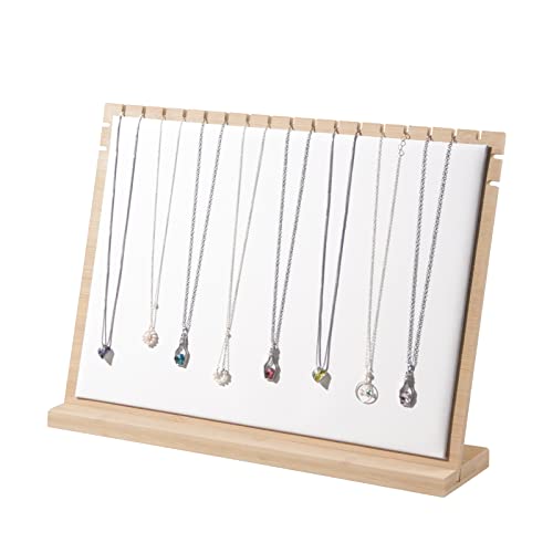 Large Bamboo Necklace Display Stand, Pendant Necklace Wood Jewellery Holder, Chain Jewelry Big Rack Organizer for Store Show Sell (White PU) - color: White PU, size: Big Size(15.7"X11.8")