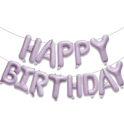 KALOR Pastel Purple Happy Birthday Balloons Banner, 16 Inch Mylar Foil Letters Balloon Sign for Birthday Party Decorations Photo Booth Backdrop - color: Pastel Purple